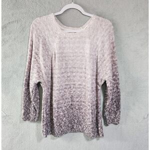 J Jill Sweater Purple Knit Crew Neck Top Cotton Viscose Womens Size Large